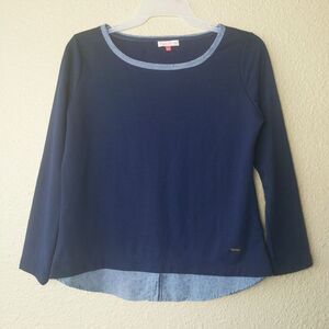 English Laundry‎ long sleeve shirt women navy blue size L plain casual office